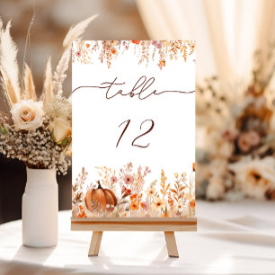 Boho Fall Pumpkin Wedding Table Number