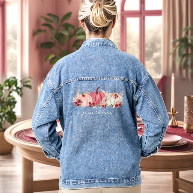Boho Fall Pumpkins Text Denim Jacket (Boho Fall Pumpkins Text Denim Jacket)