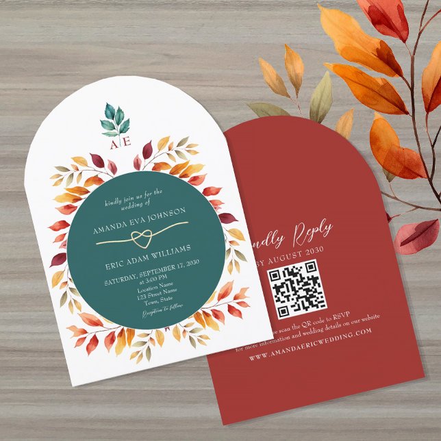 Boho Fall QR Code Wedding Invitation (Creator Uploaded)