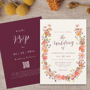 Boho Fall Rustic Floral QR Code Wedding Invitation