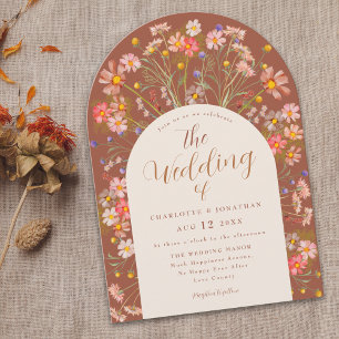 Boho Fall Rustic Wildflower Floral Arch Wedding Invitation