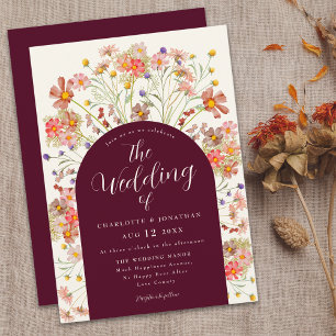 Boho Fall Rustic Wildflowers Floral Arch Wedding  Invitation