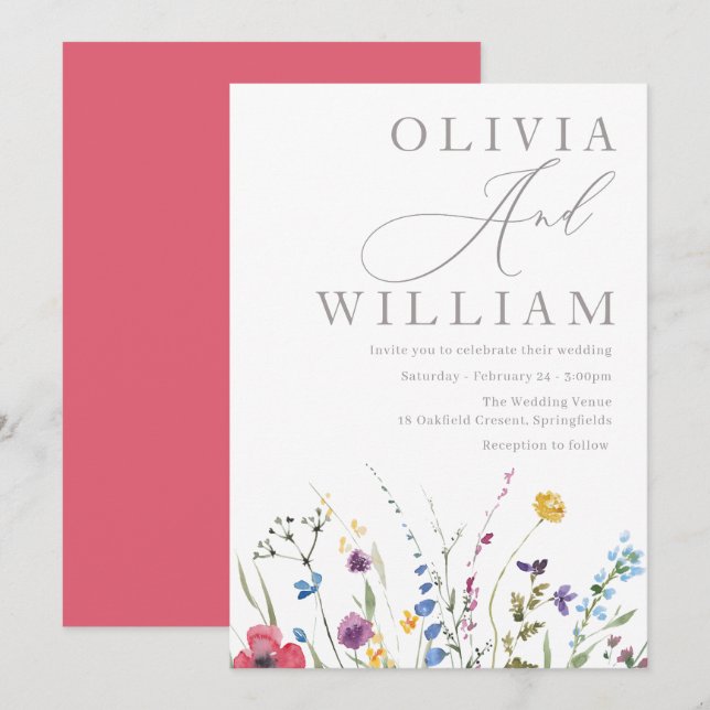 Boho Fall Summer Wildflower Wedding Invitation (Front/Back)
