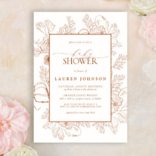 Boho Fall Terracotta Floral Line Art Baby Shower Invitation