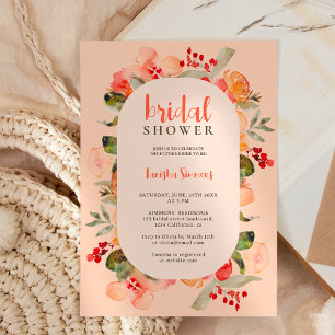 Boho fall terracotta floral script bridal shower invitation
