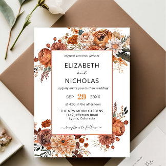 Boho Fall Terracotta Floral Wedding Invitation