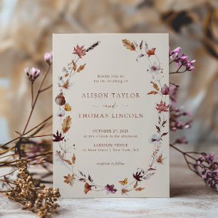 Boho Fall Terracotta Leaves Wreath Wedding Invitation