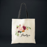 Boho Fall Watercolor Burgundy Flowers Bridesmaid Tote Bag<br><div class="desc">Whimsical and boho-inspired tote bag featuring watercolor floral bouquet of burgundy,  blush pink,  orange flowers with copper foil dragonfly. Personalise by adding your own details. This fall floral bouquet tote bag will be perfect as a personalised gift.</div>
