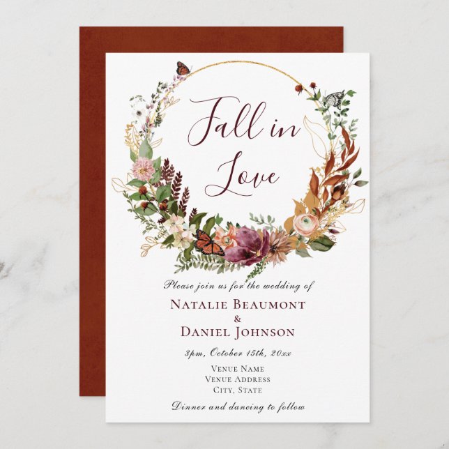 Boho Fall Wedding Invitation (Front/Back)