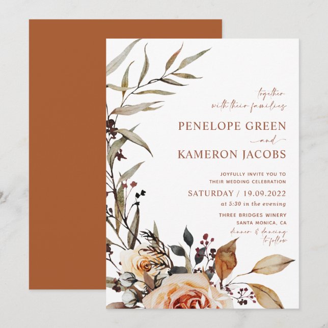 Boho Fall Wedding Invitation  (Front/Back)
