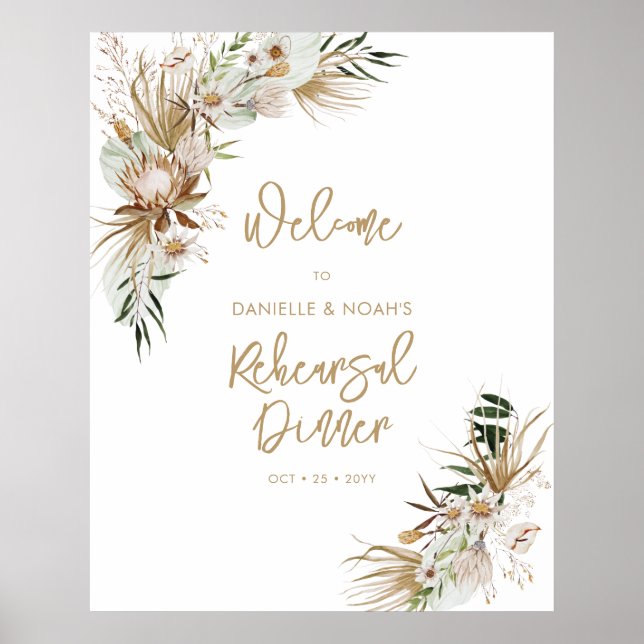 Boho Fall Wedding Rehearsal Dinner Welcome Poster (Front)