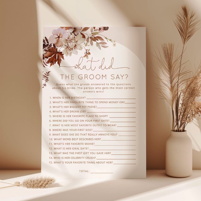 Boho fall What did the groom say bridal game (Creator Uploaded)