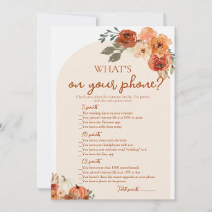 Boho Fall What's On Your Phone Bridal Shower Game Invitation