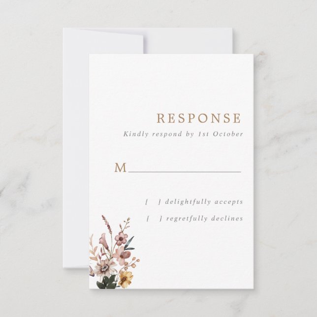 Boho Fall Wild Flowers Vertical Wedding  RSVP Card (Front)