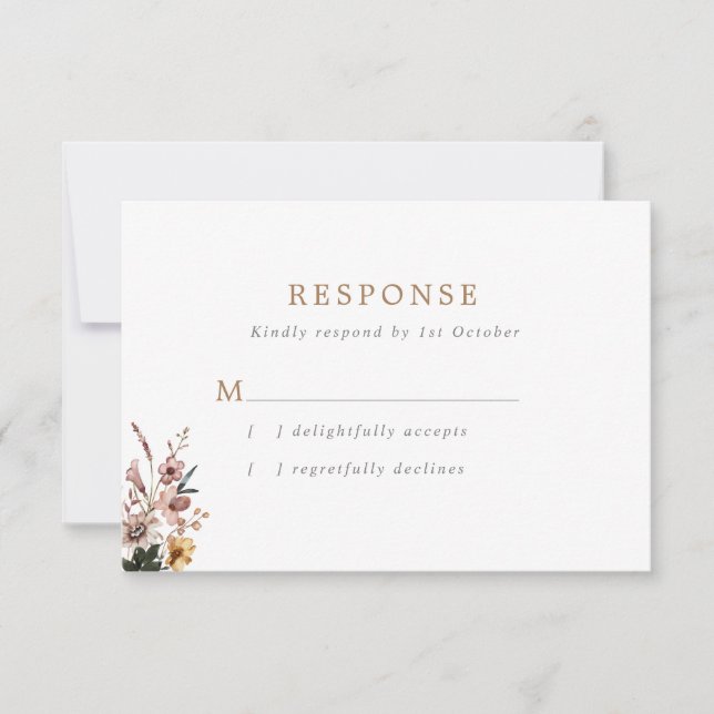 Boho Fall Wild Flowers Wedding RSVP Card (Front)