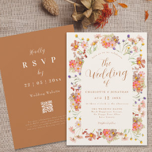 Boho Fall Wildflower Arch Burnt Orange Wedding Invitation