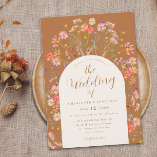 Boho Fall Wildflower Arch Terracotta Wedding Invitation