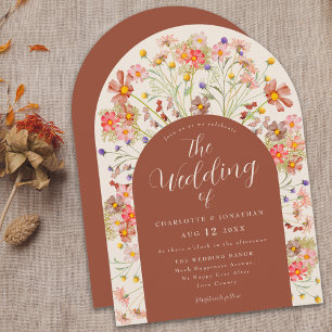 Boho Fall Wildflower Arch Terracotta Wedding Invitation