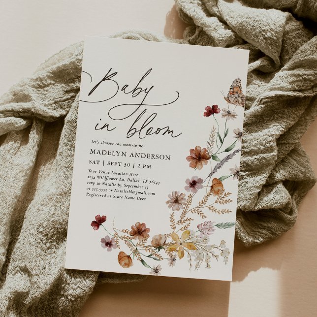 Boho Fall Wildflower Baby in Bloom Baby Shower Invitation (Creator Uploaded)