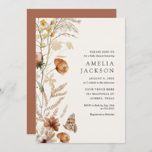 Boho Fall Wildflower Baby Shower Invitation
