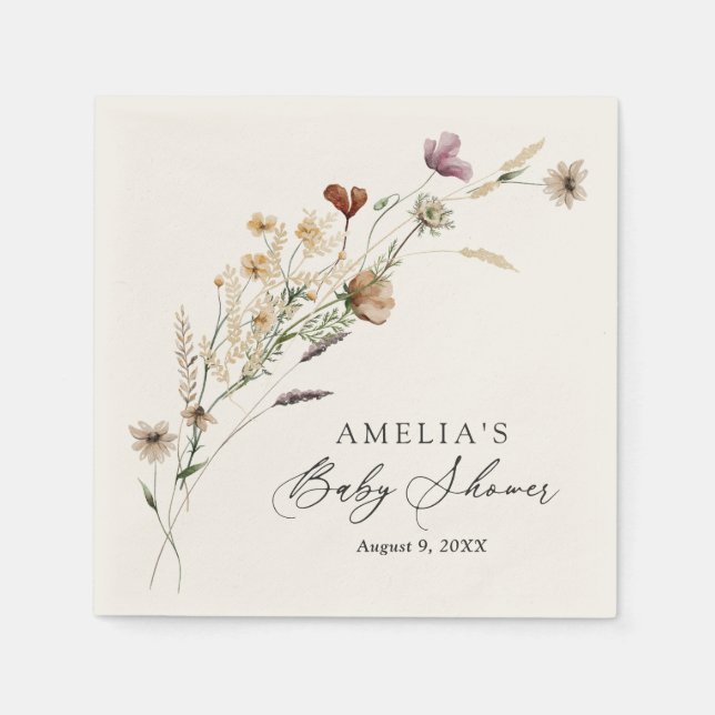 Boho Fall Wildflower Baby Shower Napkin (Front)