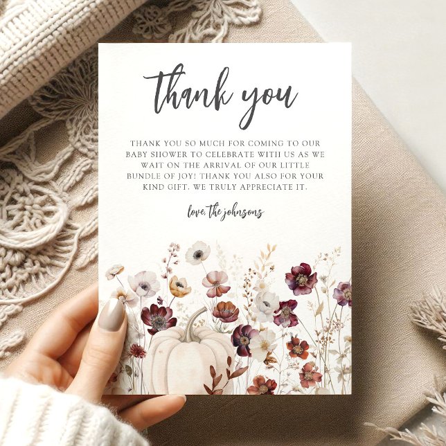 Boho Fall Wildflower Baby Shower Thank You Card (Creator Uploaded)