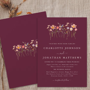 Boho Fall Wildflower Burgundy & Terracotta Wedding Invitation