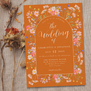Boho Fall Wildflower Burnt Orange Wedding Invitation