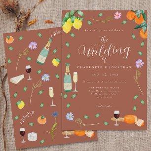 Boho Fall Wildflower Citrus Terracotta Wedding Invitation