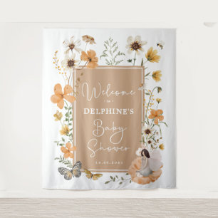 Boho Fall Wildflower Fairy Baby Shower Welcome Tapestry