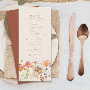 Boho Fall Wildflower Floral Beige Wedding Menu