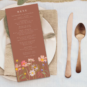 Boho Fall Wildflower Floral Burnt Orange Wedding Menu
