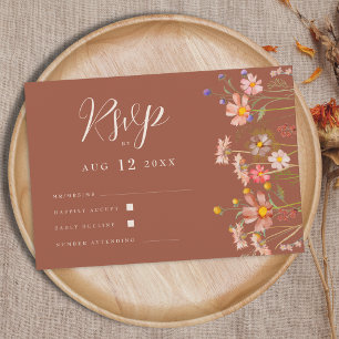 Boho Fall Wildflower Floral Terracotta Wedding RSVP Card