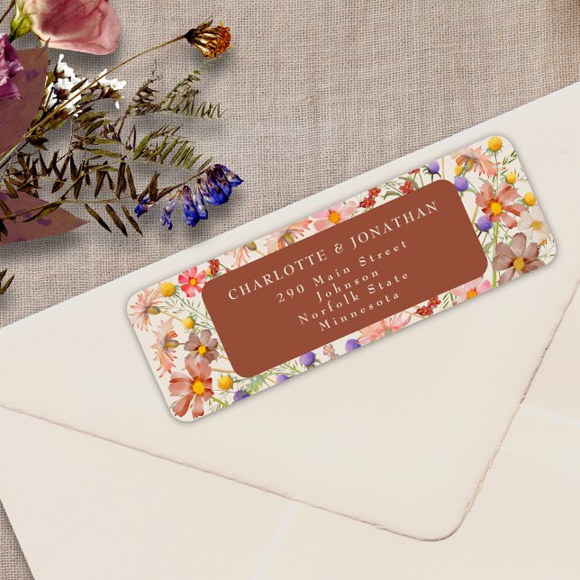 Boho Fall Wildflower Rustic Floral Wedding (Boho fall rustic wildflower floral burnt Orange terracotta beige wedding return address label )