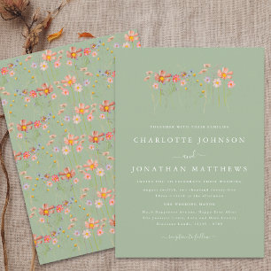 Boho Fall Wildflower Sage Green Wedding Invitation