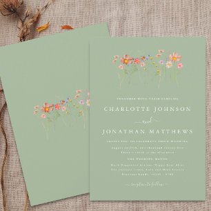 Boho Fall Wildflower Sage Green Wedding Invitation