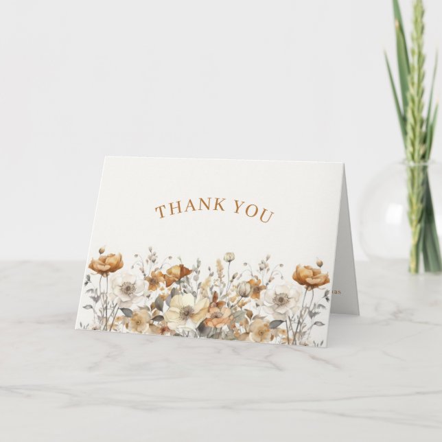 Boho Fall Wildflower Terracotta Baby Shower Thank You Card (Front)
