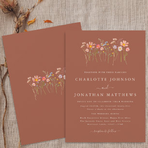 Boho Fall Wildflower Terracotta Orange Wedding Invitation