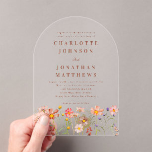 Boho fall Wildflower Terracotta Rust Wedding Acrylic Invitations