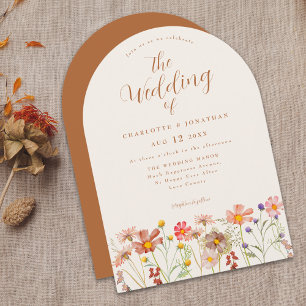 Boho Fall Wildflower Terracotta Wedding Invitation