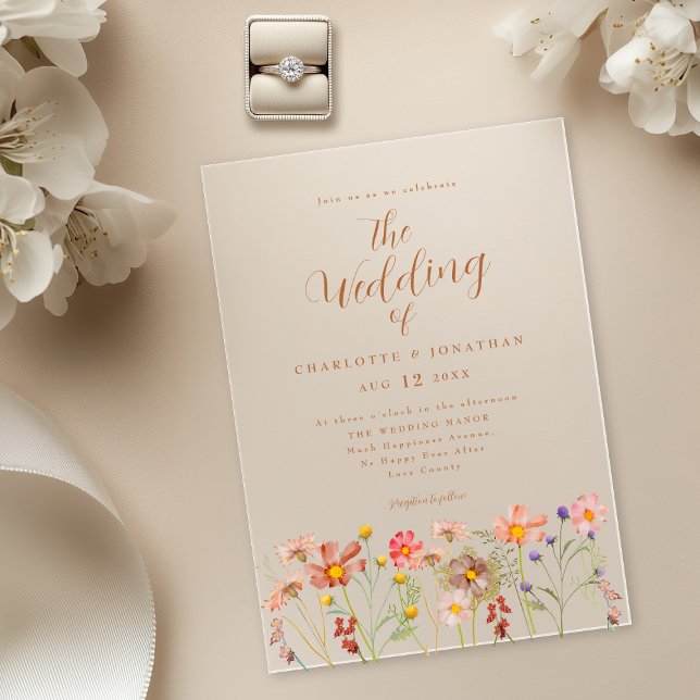 Boho fall Wildflower Wedding Acrylic Invitations (Boho fall wildflower wedding acrylic invitation with watercolor florals & elegant terracotta script)