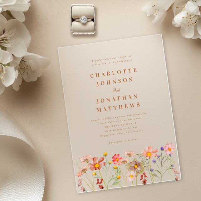 Boho fall Wildflower Wedding Acrylic Invitations (Elegant Boho fall wildflower modern wedding 5 x 7 acrylic invitation with watercolor florals)