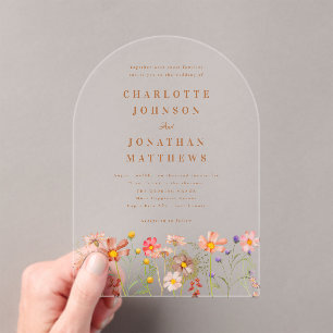 Boho fall Wildflower Wedding Acrylic Invitations