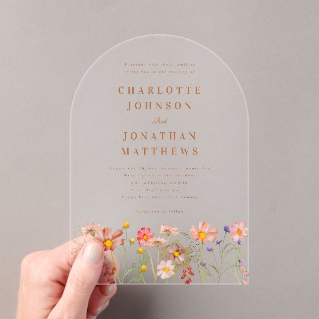 Boho fall Wildflower Wedding Acrylic Invitations (Insitu (Handheld))