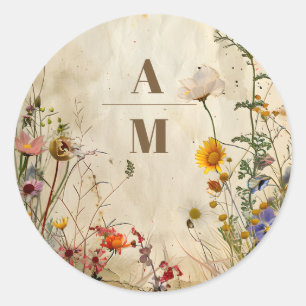Boho Fall Wildflower Wedding Classic Round Sticker