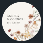 Boho Fall Wildflower Wedding Classic Round Sticker<br><div class="desc">Use this fall floral wedding sticker to seal envelopes,  party favours,  and more.</div>