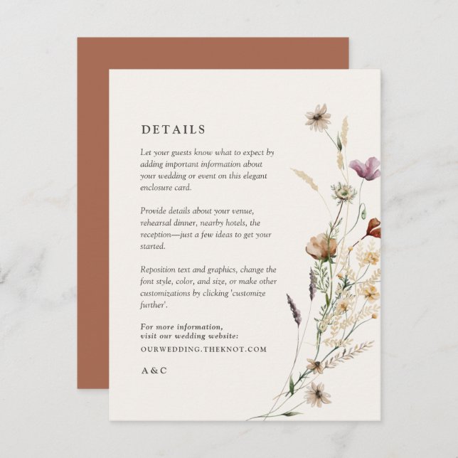 Boho Fall Wildflower Wedding Details Enclosure Card (Front/Back)
