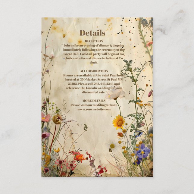 Boho Fall Wildflower Wedding Enclosure Card (Front)