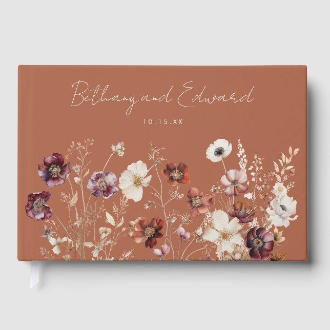 Boho Fall Wildflower Wedding Guest Book (Front)