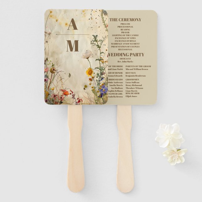 Boho Fall Wildflower Wedding Hand Fan (Front and Back)